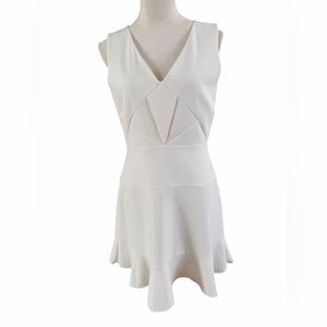 Reiss Ruffled Hem with a Geometric Cut Out White Mini Sleeveless Dress